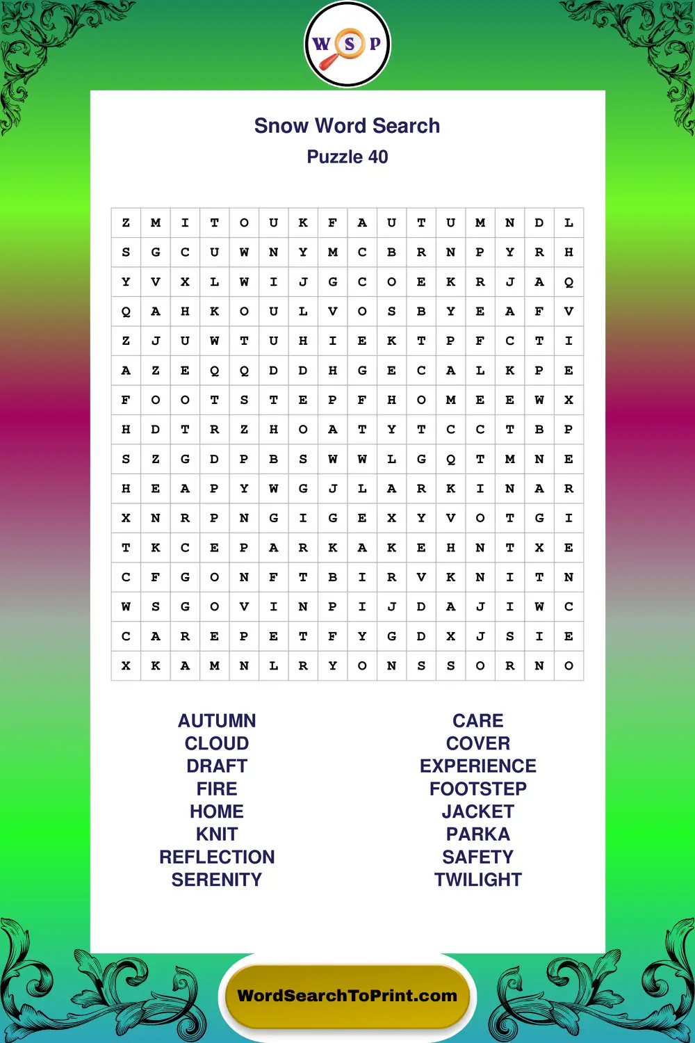 Snow Word Search Puzzle 40