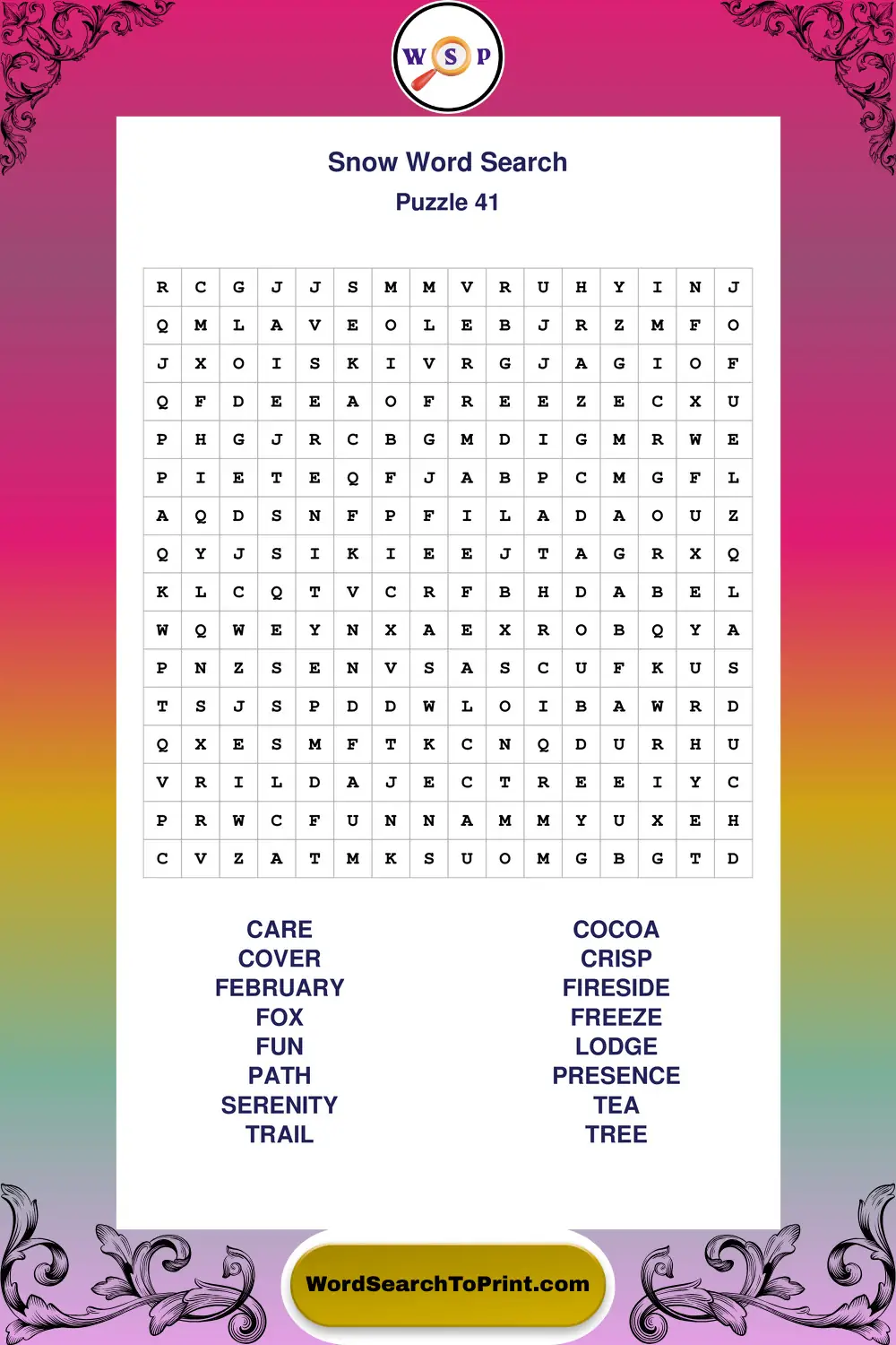 Snow Word Search Puzzle 41