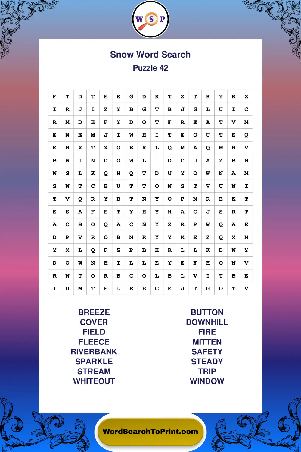 Snow Word Search Puzzle 42