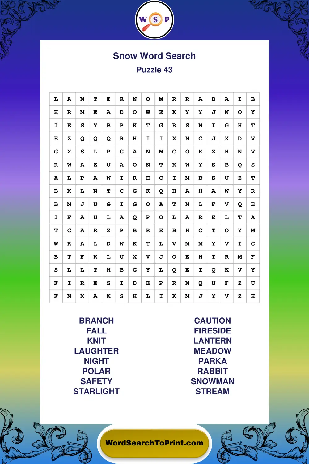 Snow Word Search Puzzle 43