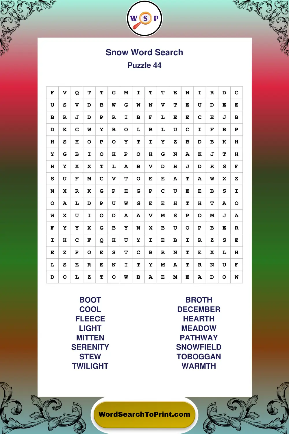 Snow Word Search Puzzle 44