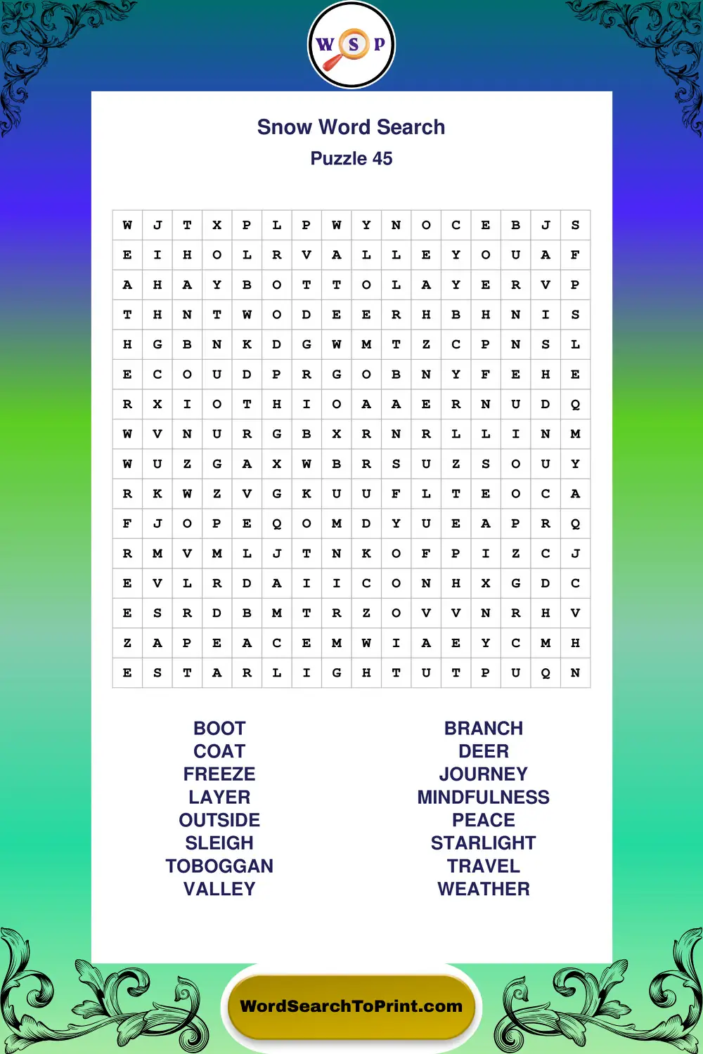Snow Word Search Puzzle 45