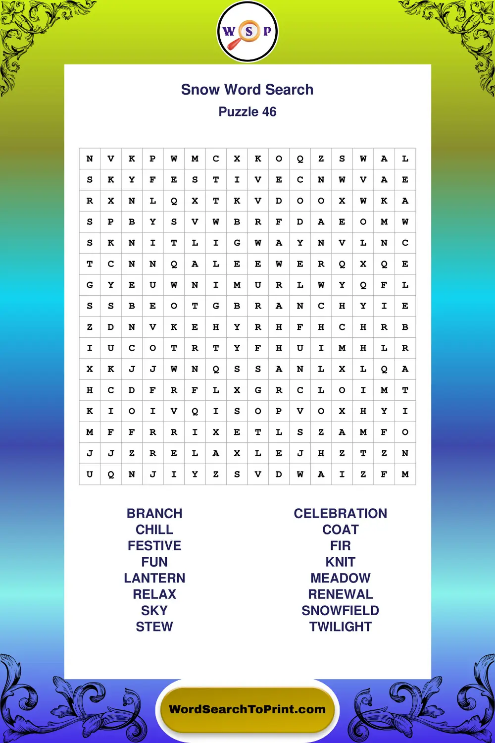 Snow Word Search Puzzle 46