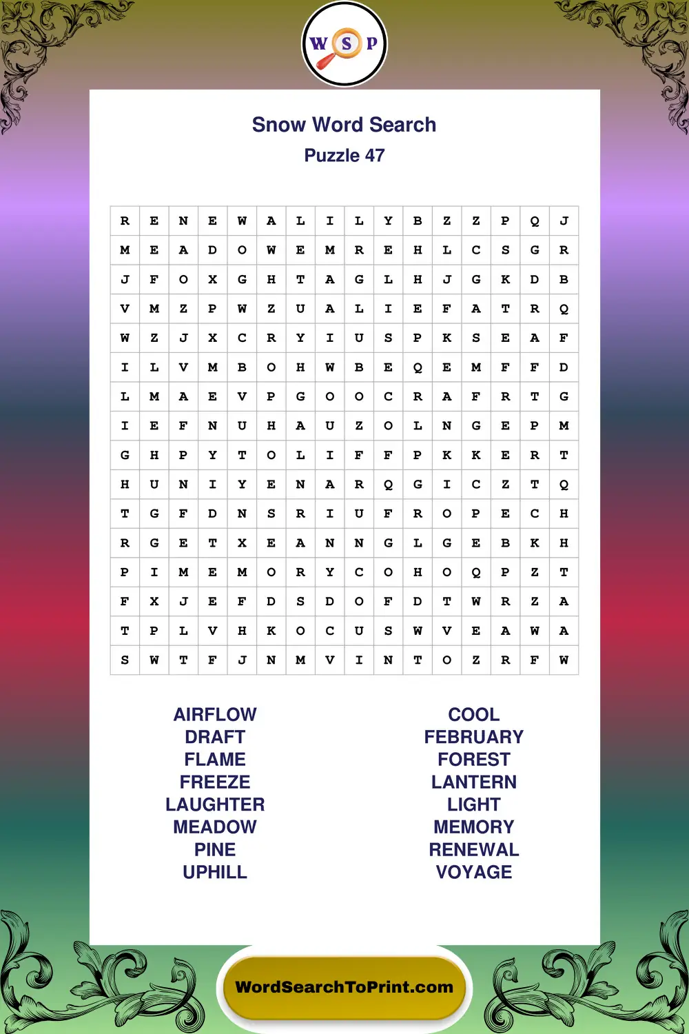 Snow Word Search Puzzle 47