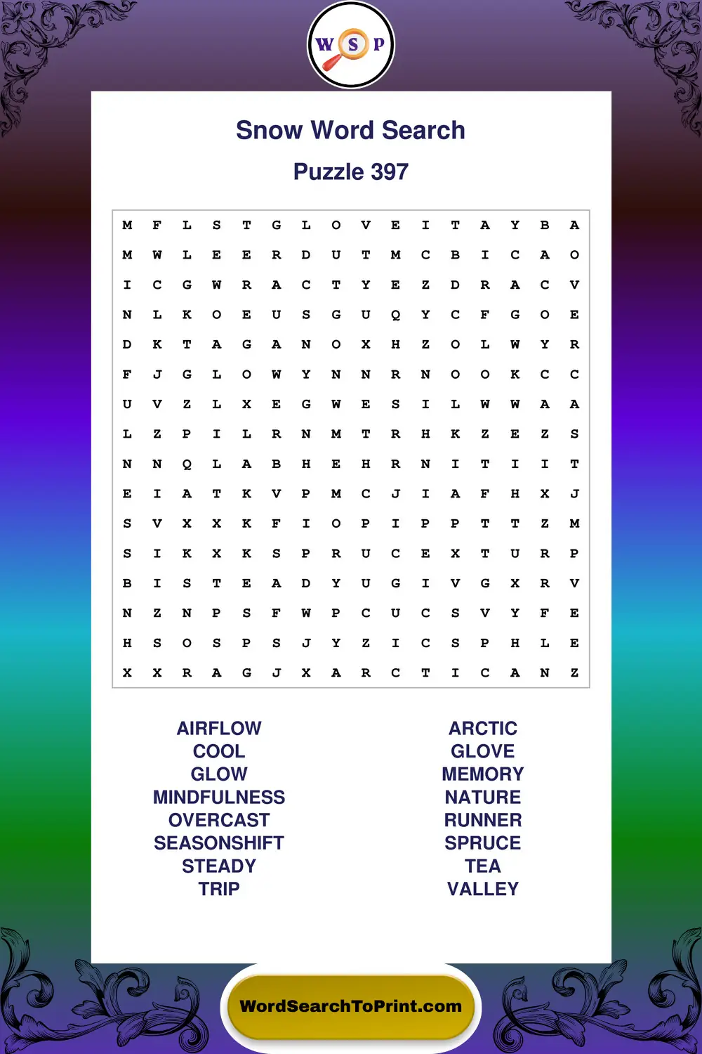 Snow Word Search Puzzle 397