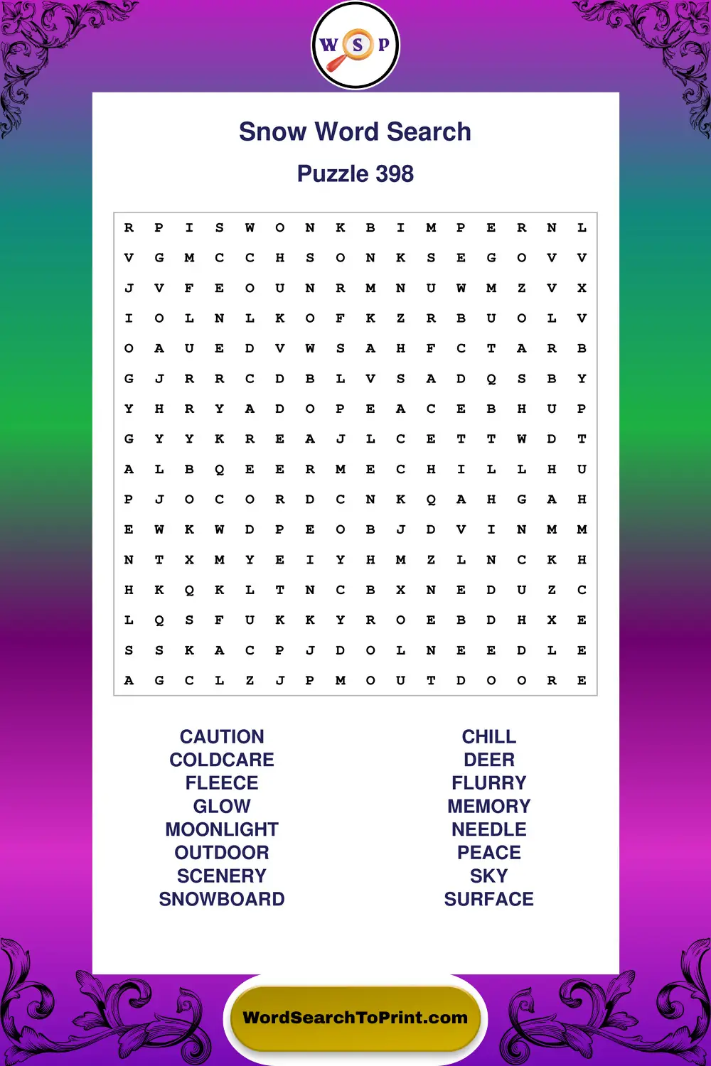 Snow Word Search Puzzle 398