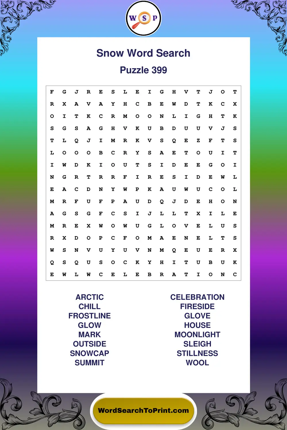 Snow Word Search Puzzle 399