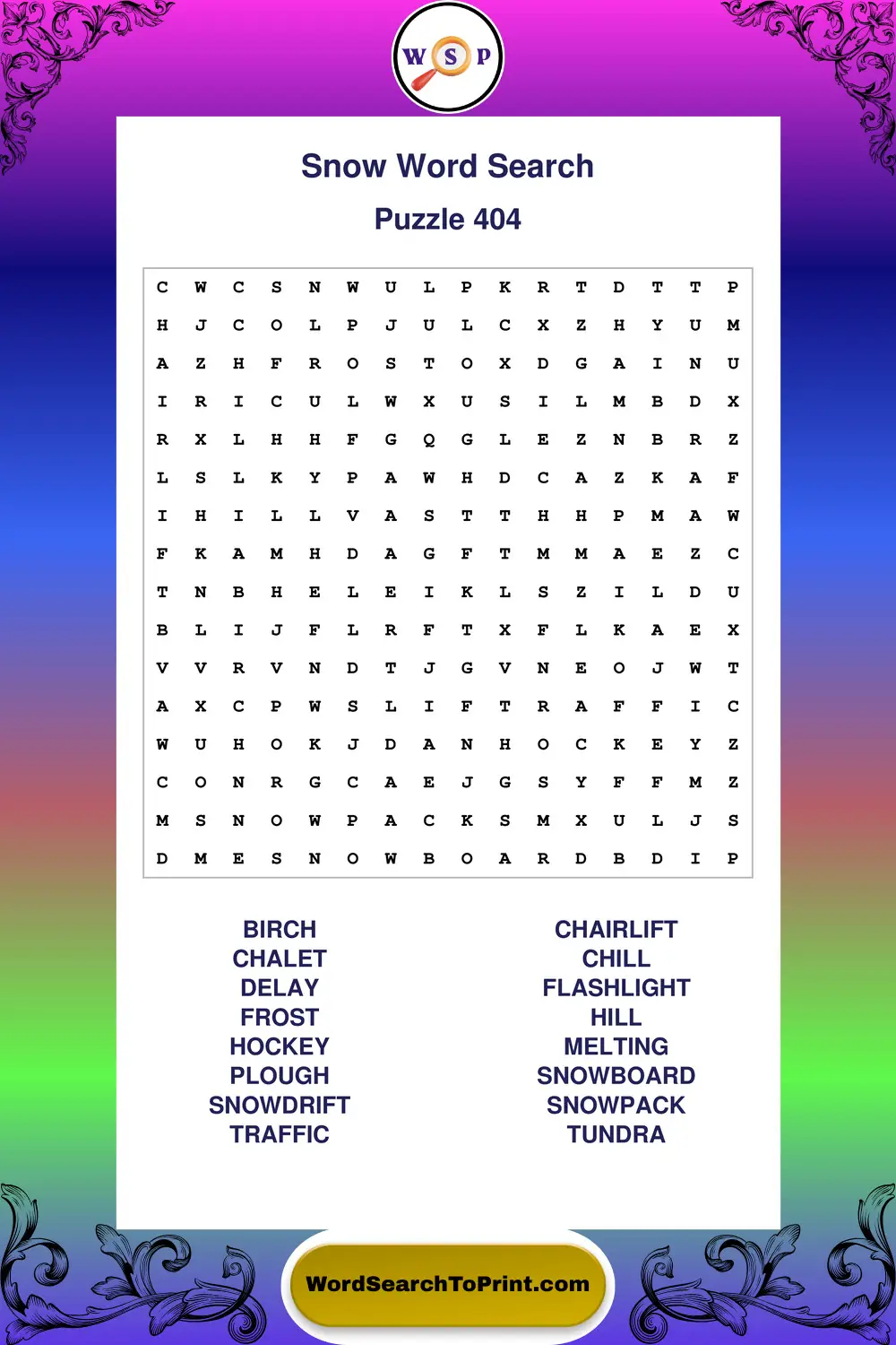 Snow Word Search Puzzle 404