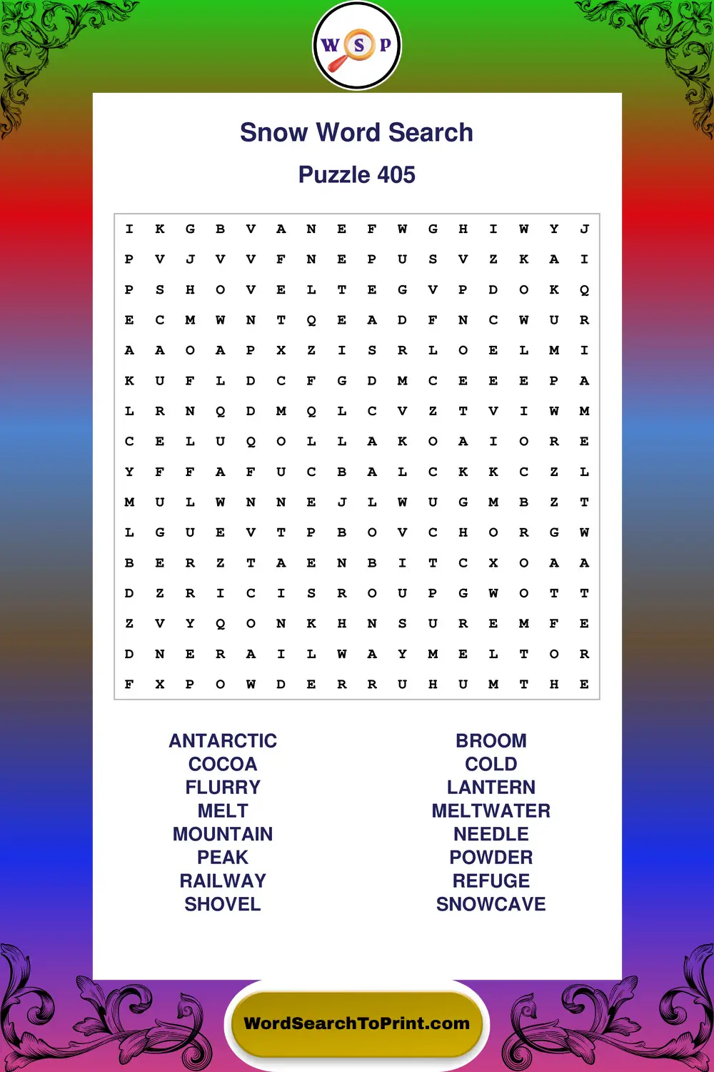 Snow Word Search Puzzle 405