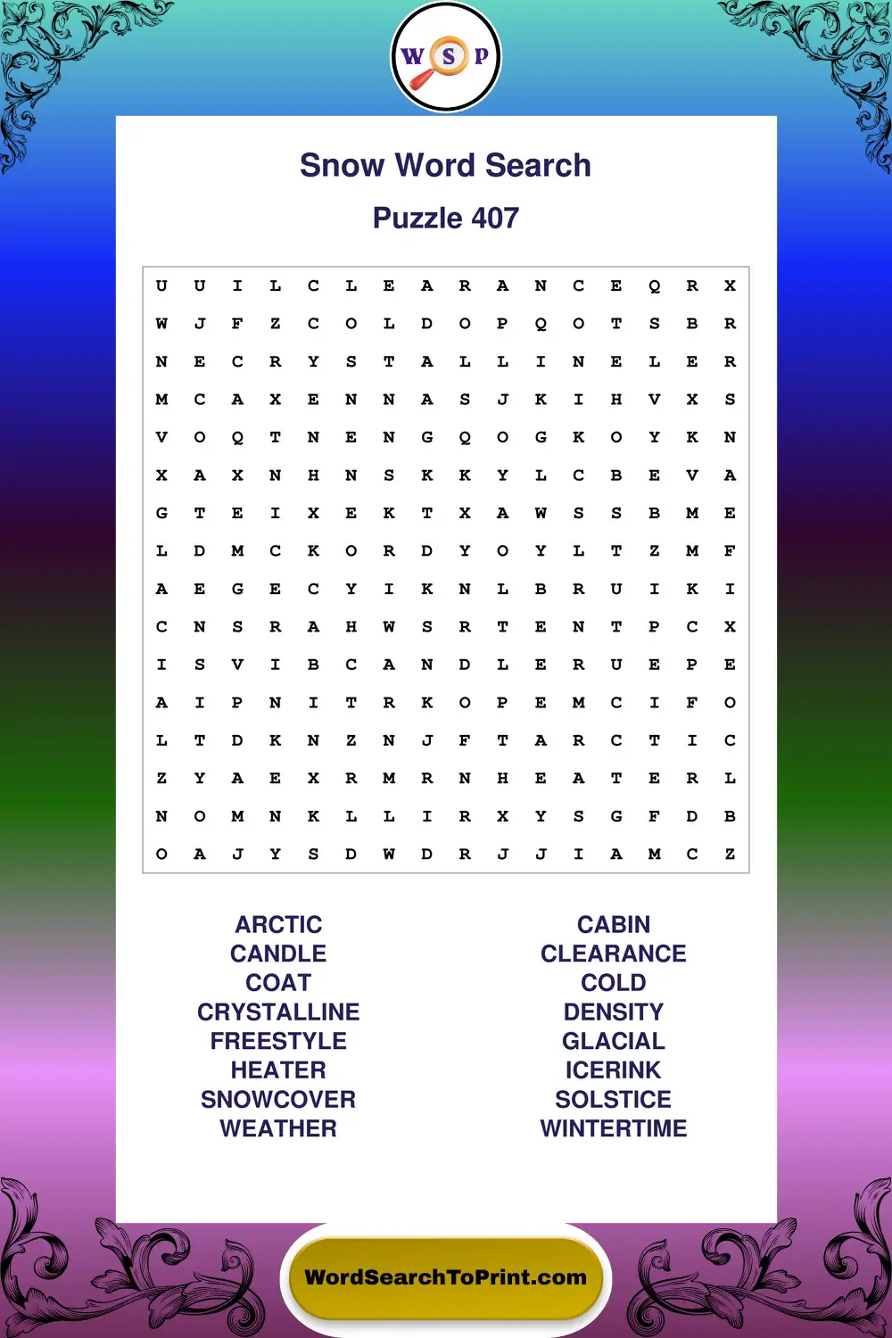 Snow Word Search Puzzle 407
