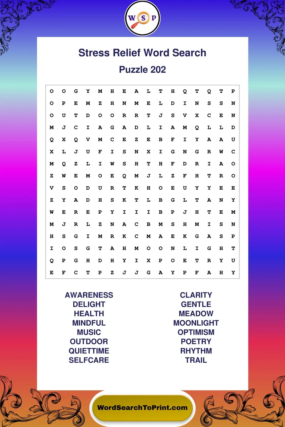Stress Relief Word Search Puzzle 202