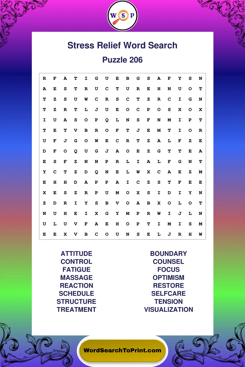 Stress Relief Word Search Puzzle 206