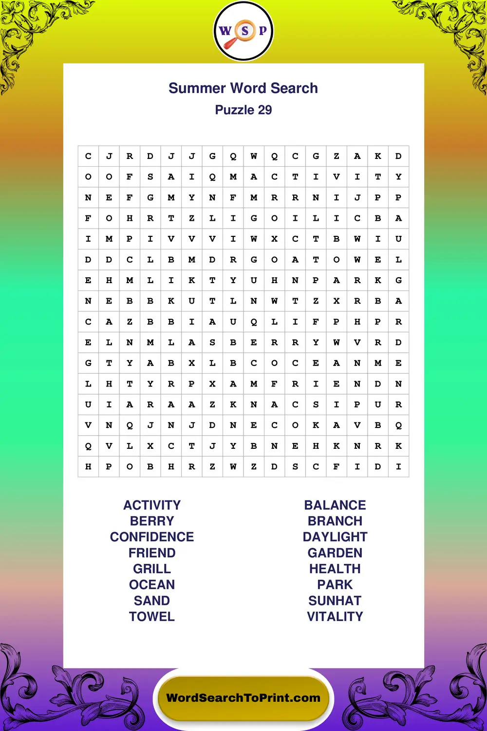 Summer Word Search Puzzle 29
