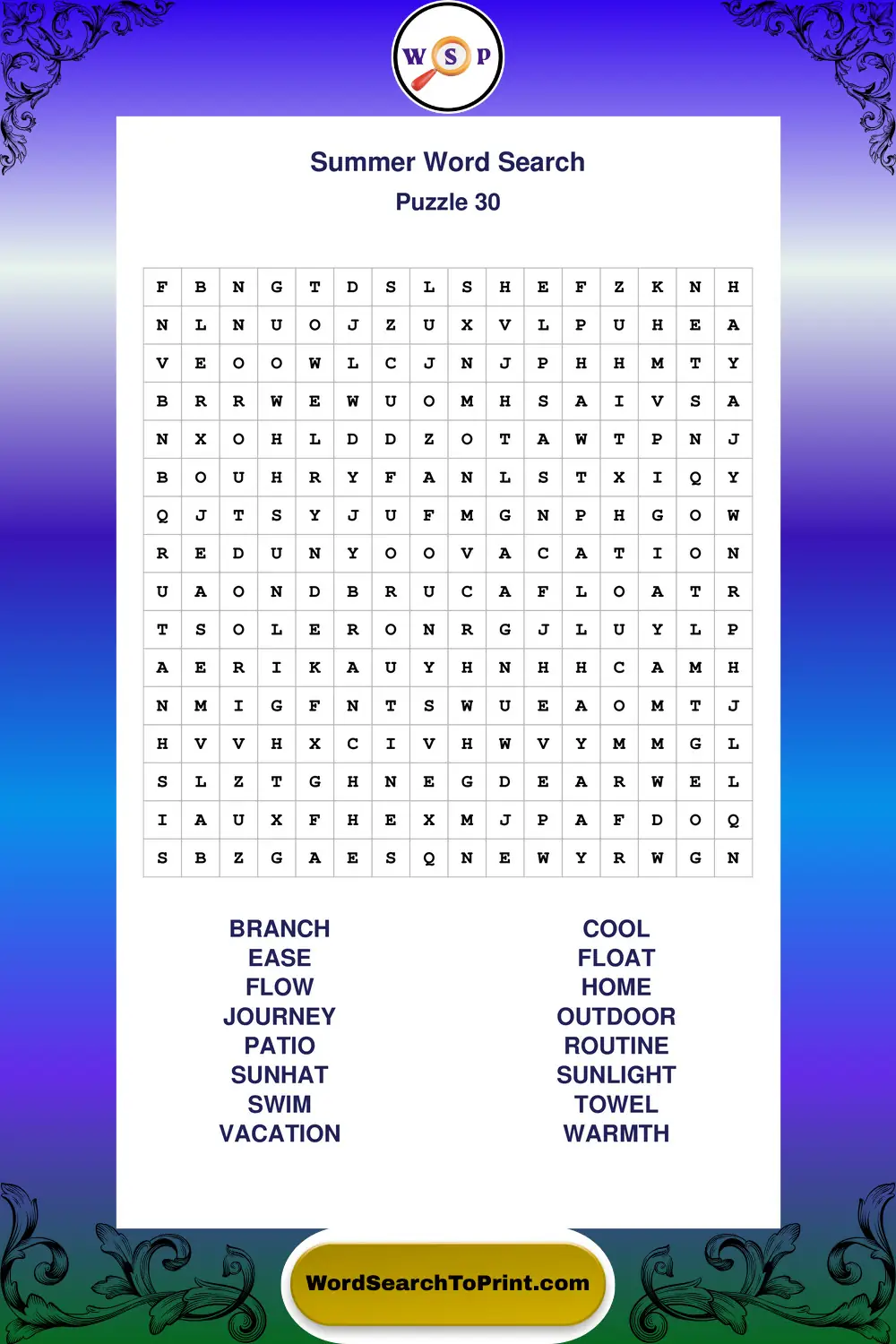 Summer Word Search Puzzle 30