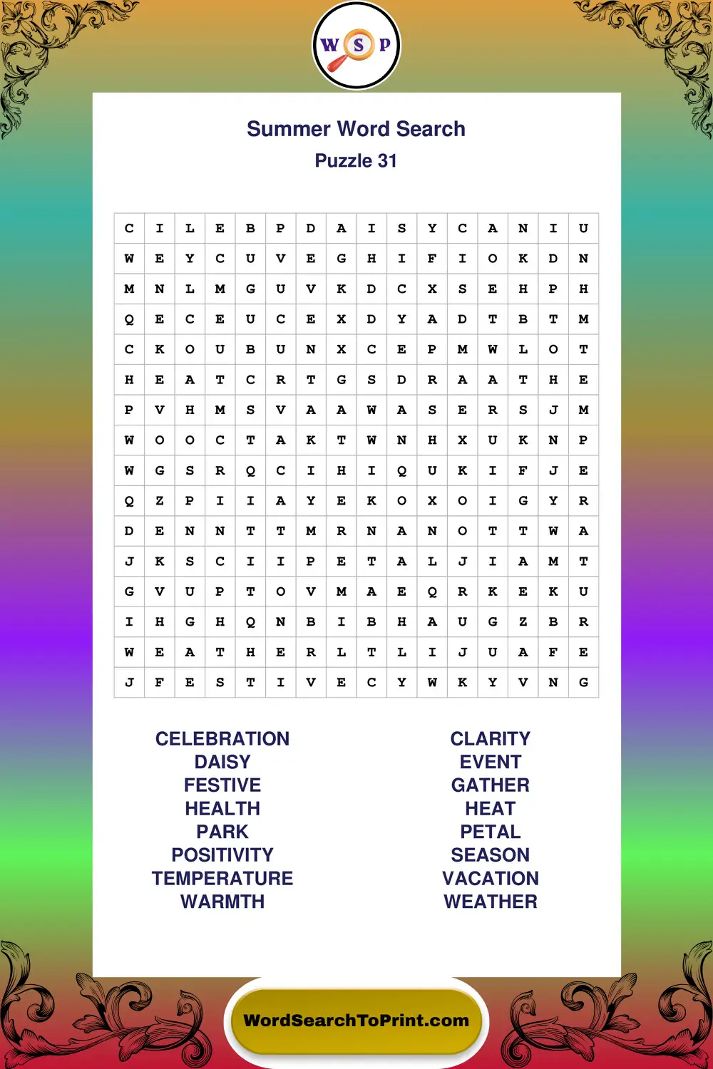 Summer Word Search Puzzle 31