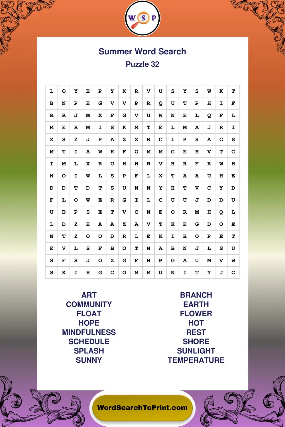 Summer Word Search Puzzle 32