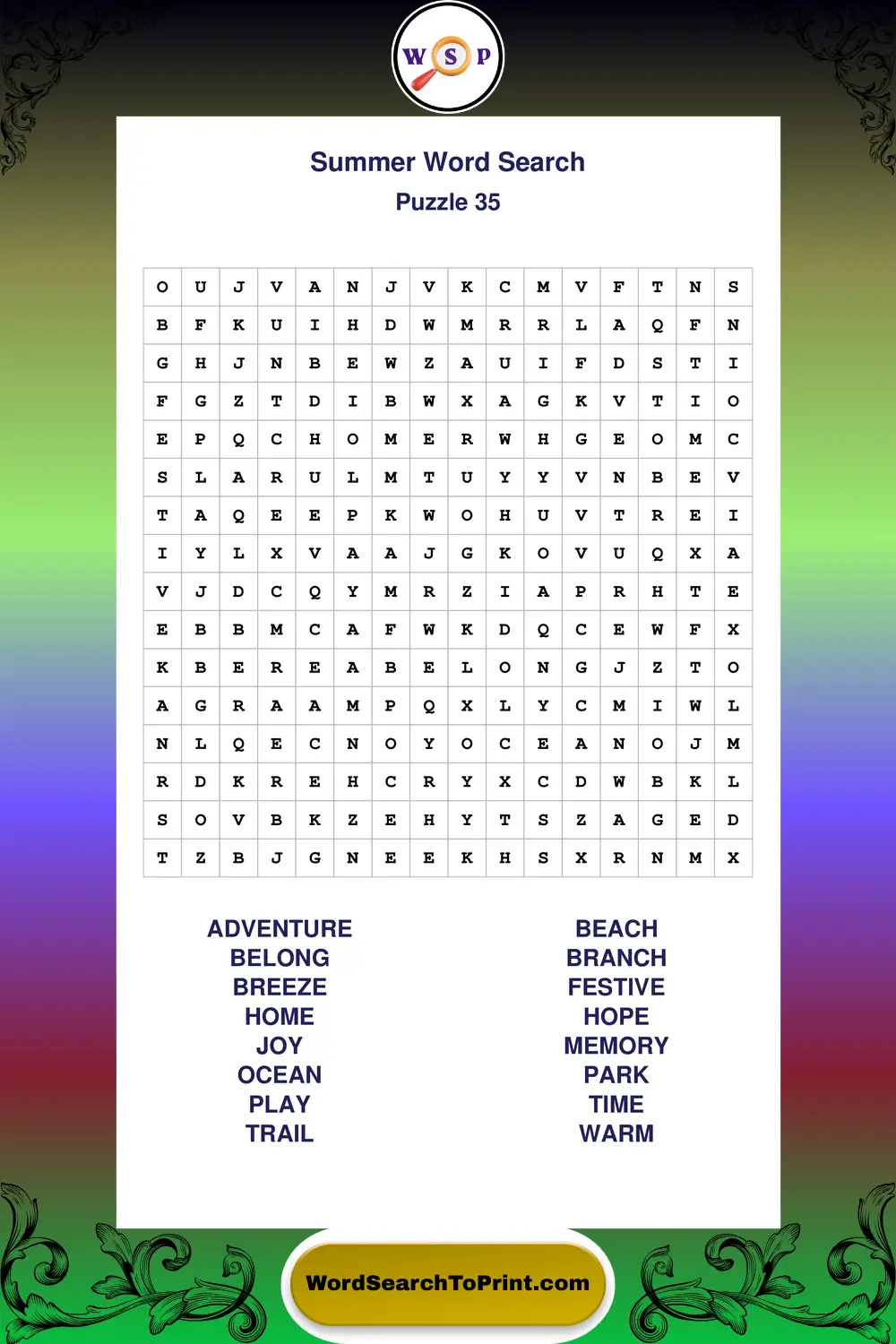 Summer Word Search Puzzle 35