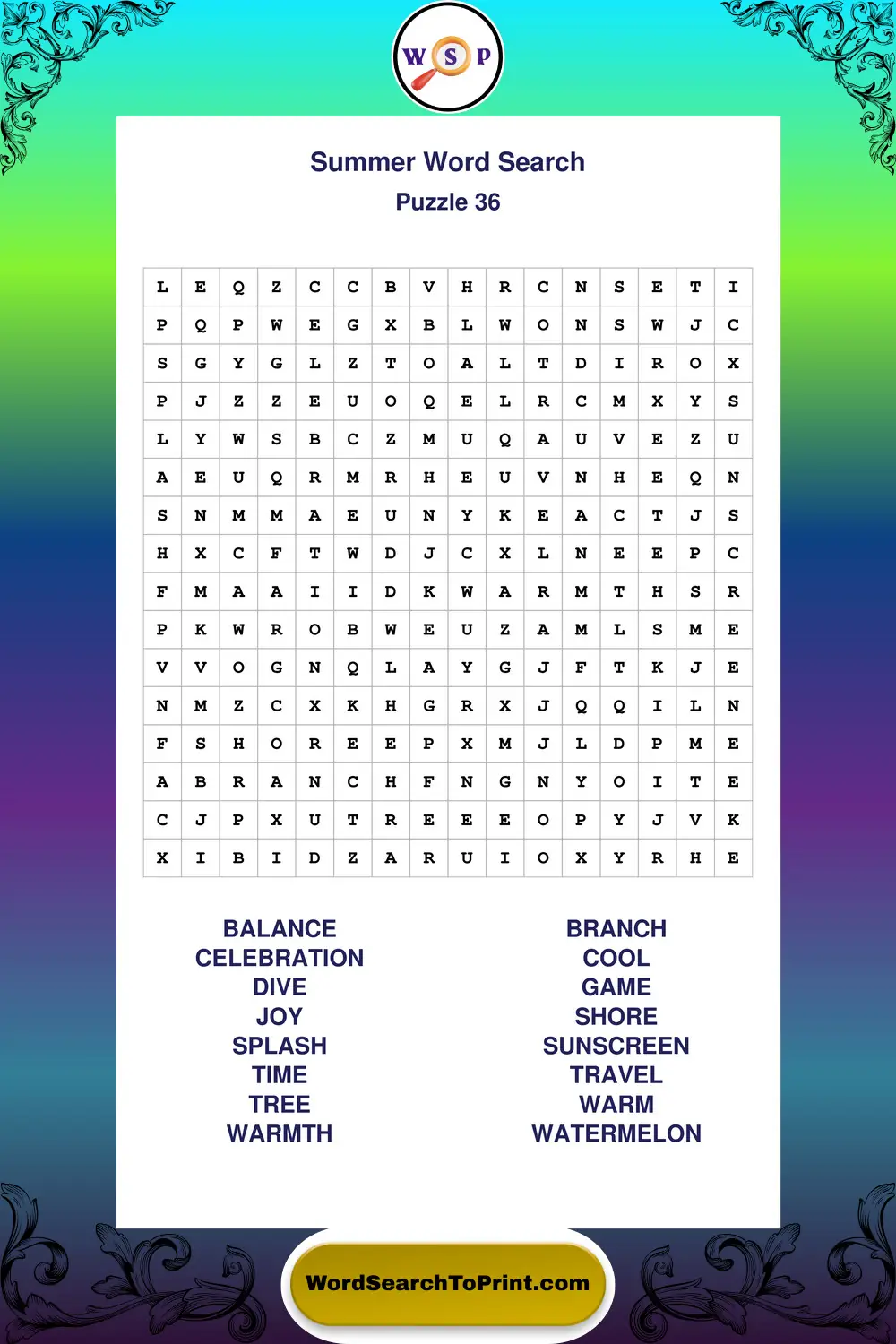Summer Word Search Puzzle 36