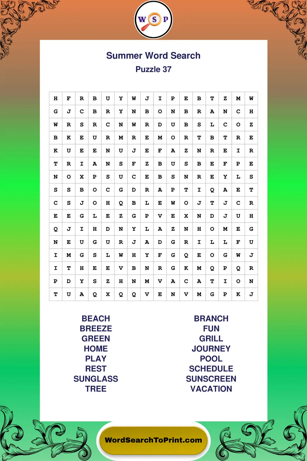 Summer Word Search Puzzle 37