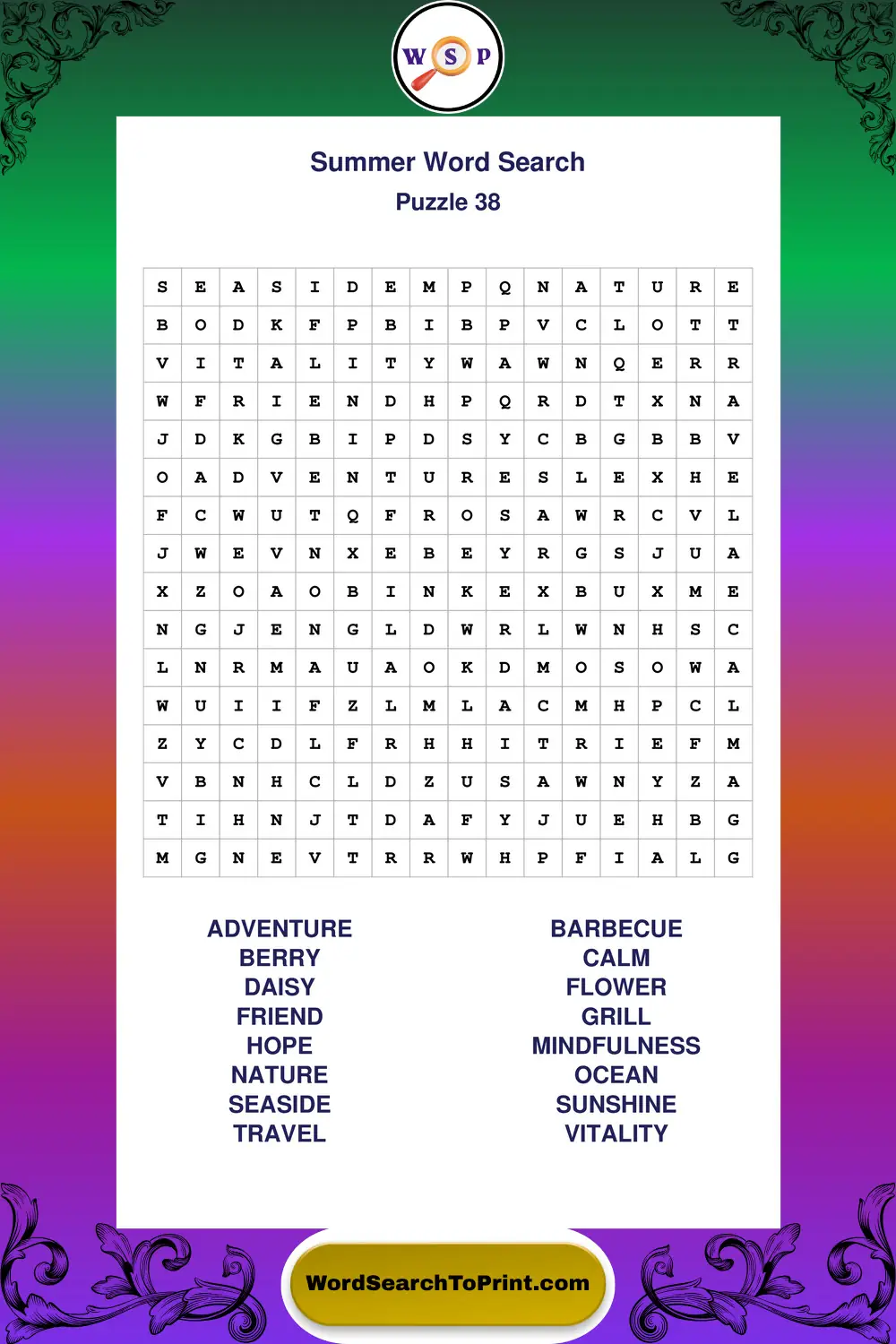 Summer Word Search Puzzle 38