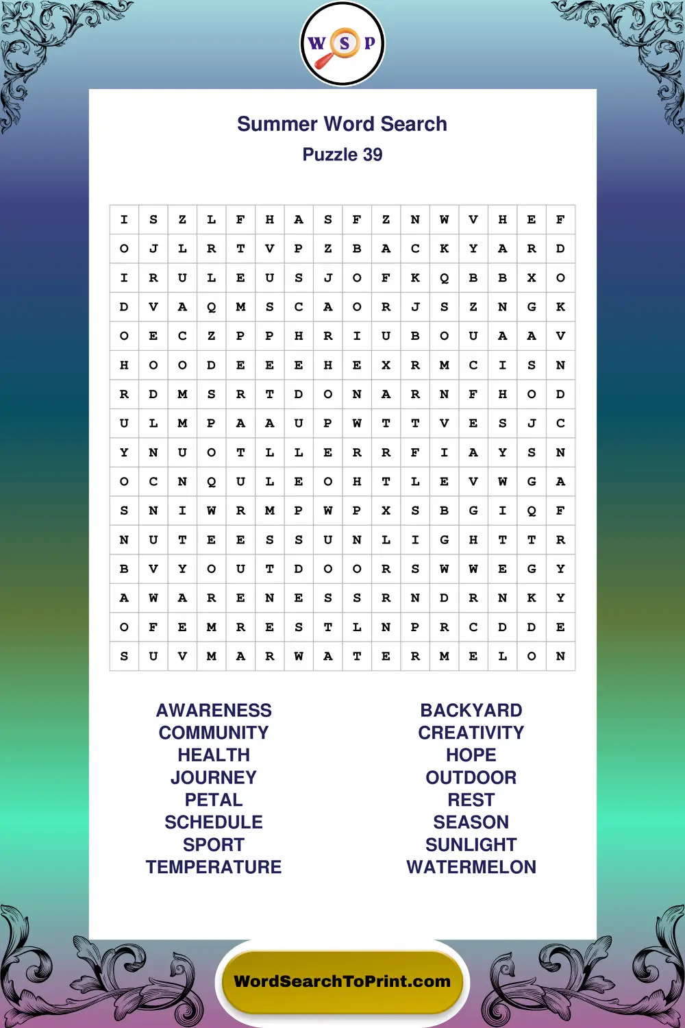 Summer Word Search Puzzle 39