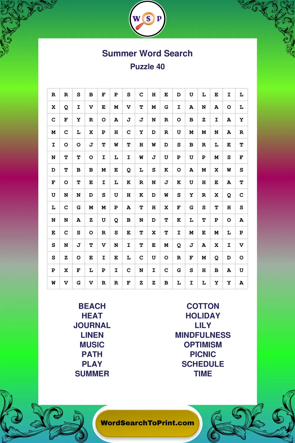 Summer Word Search Puzzle 40