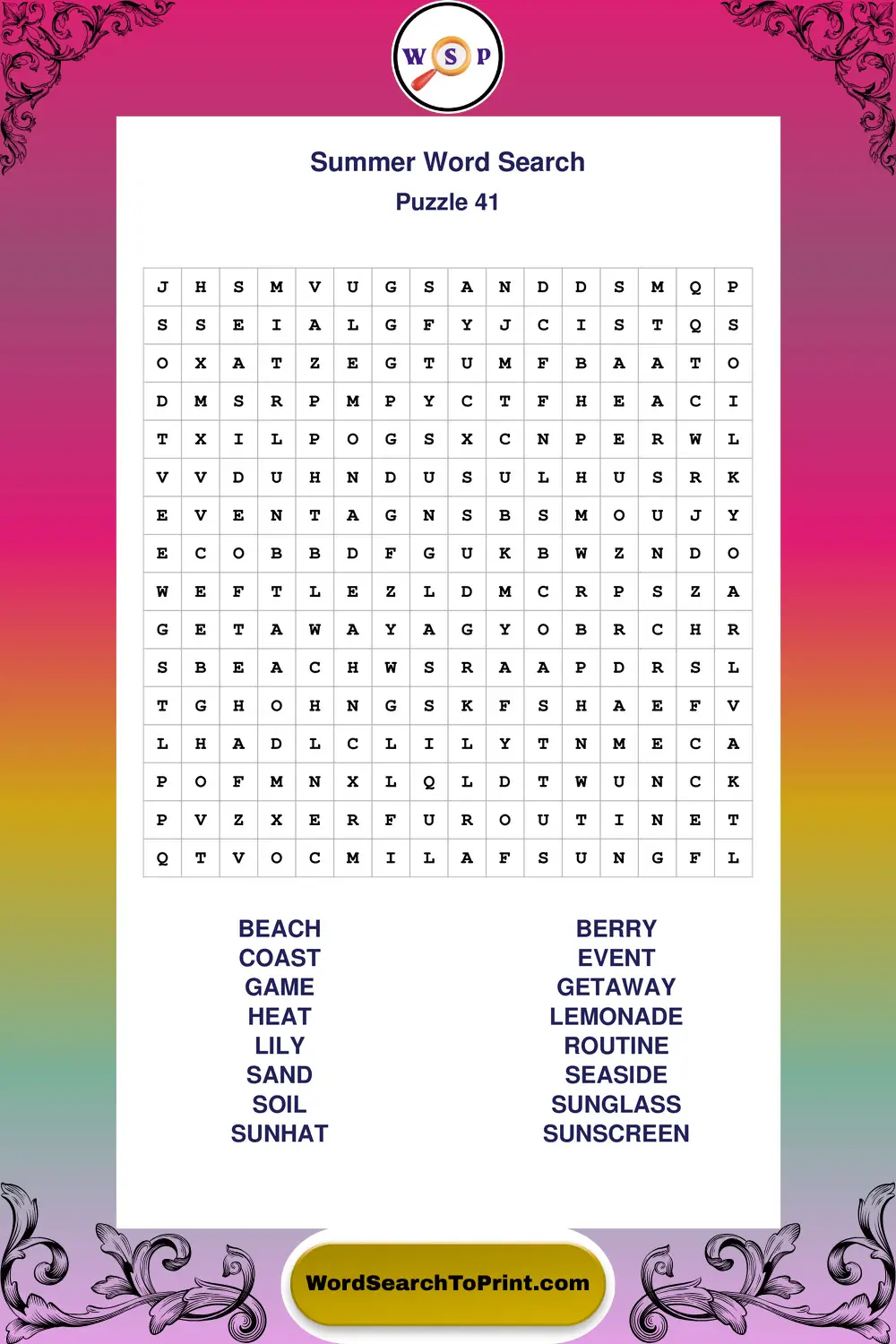 Summer Word Search Puzzle 41