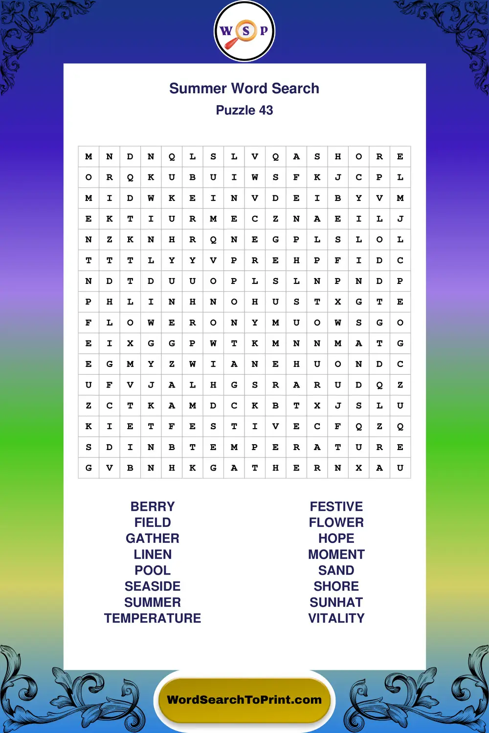 Summer Word Search Puzzle 43