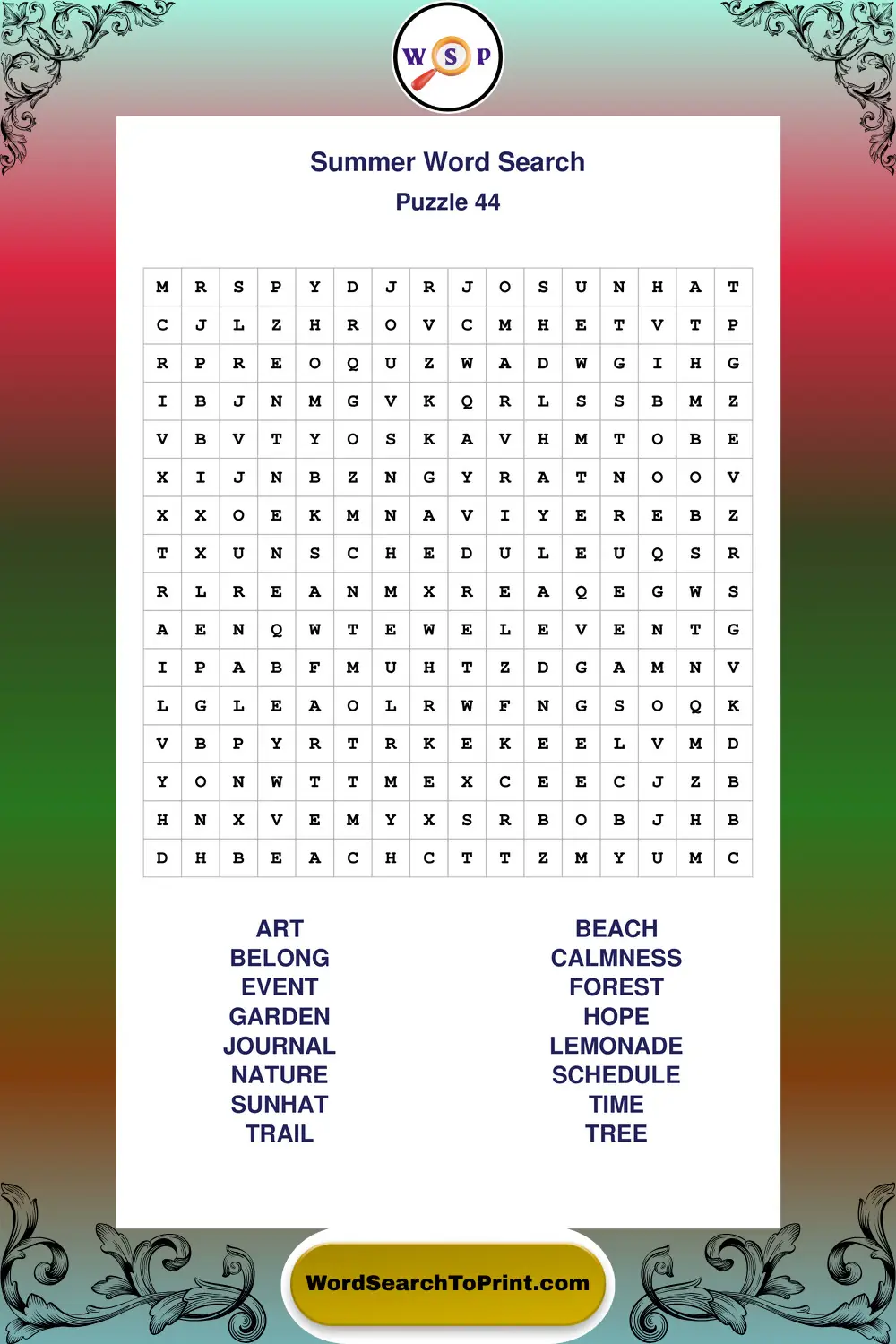 Summer Word Search Puzzle 44