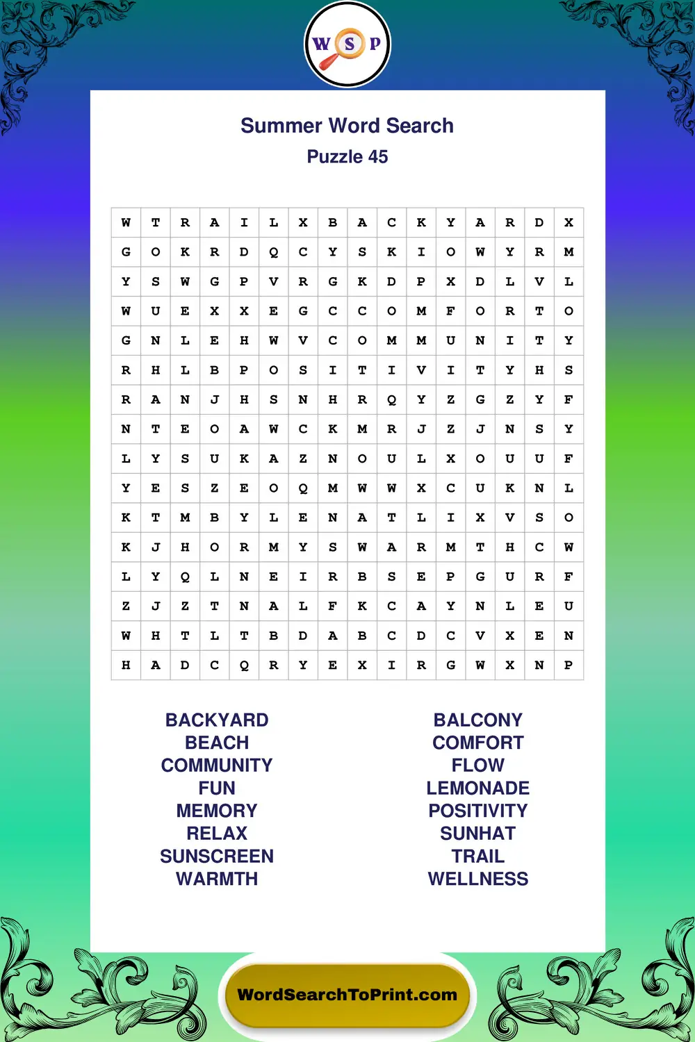 Summer Word Search Puzzle 45