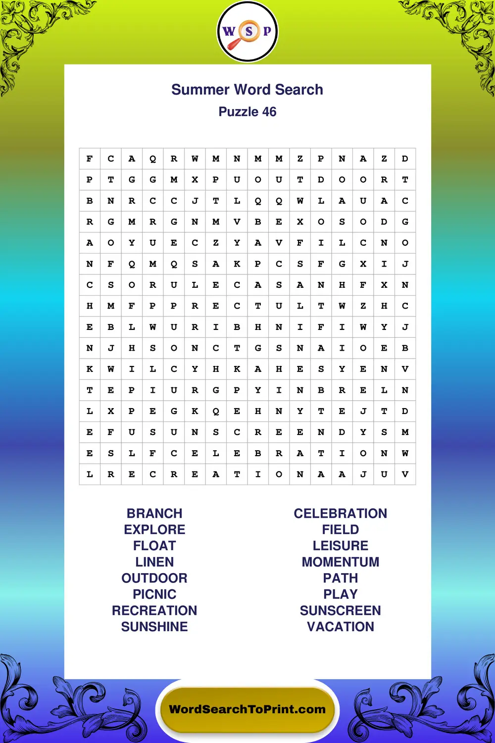 Summer Word Search Puzzle 46