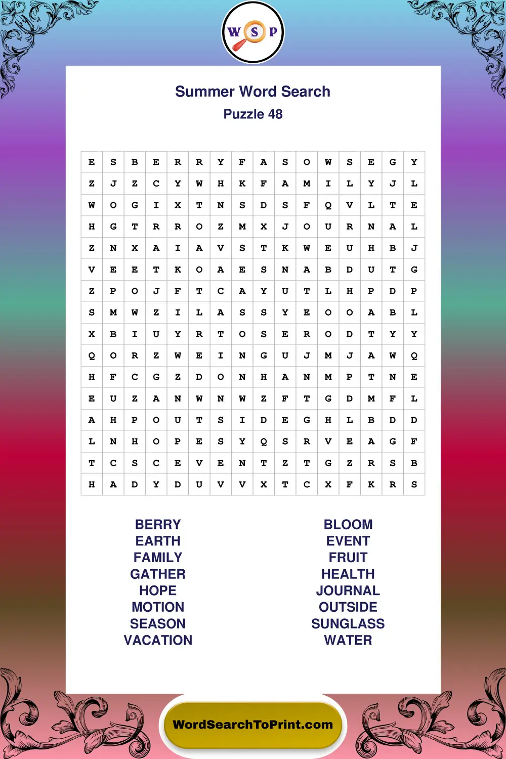 Summer Word Search Puzzle 48