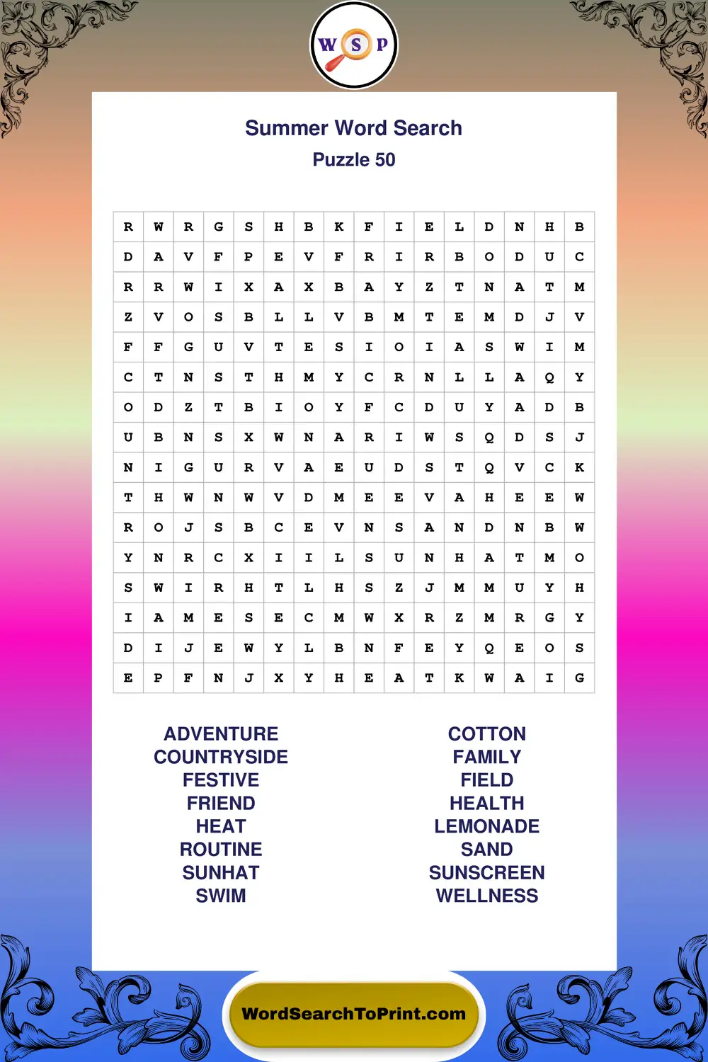 Summer Word Search Puzzle 50