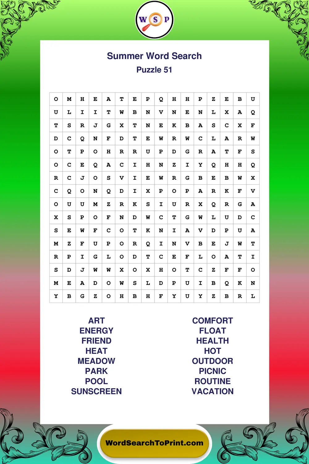 Summer Word Search Puzzle 51