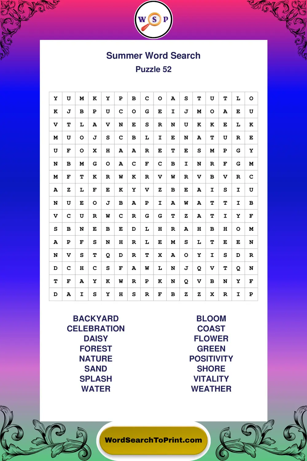 Summer Word Search Puzzle 52