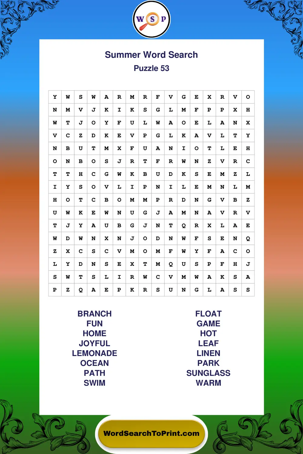 Summer Word Search Puzzle 53
