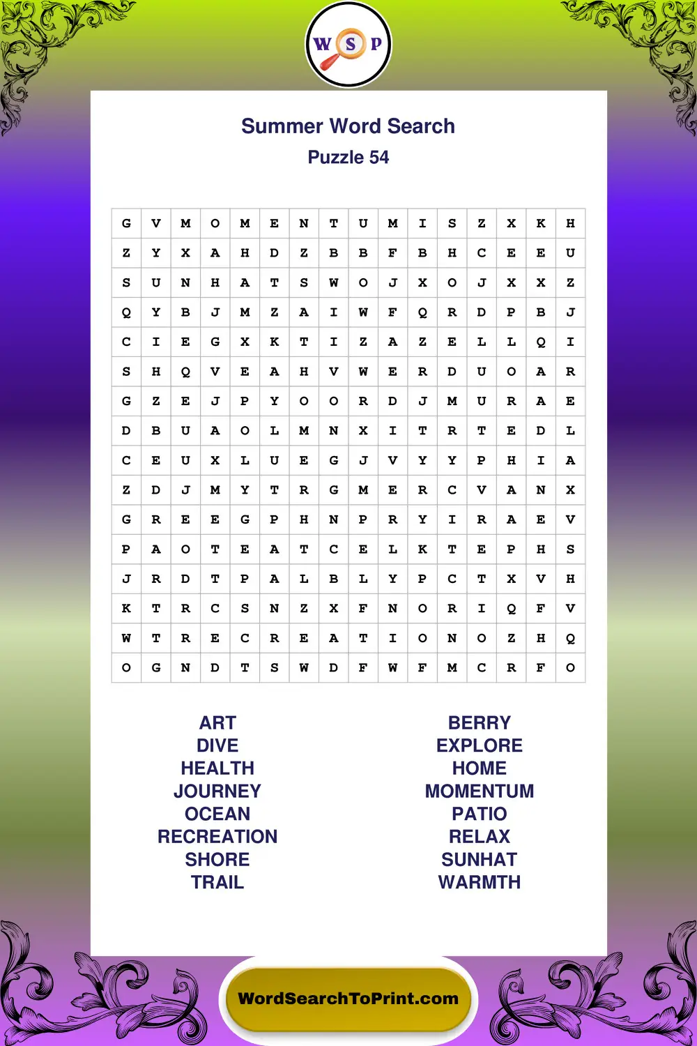 Summer Word Search Puzzle 54