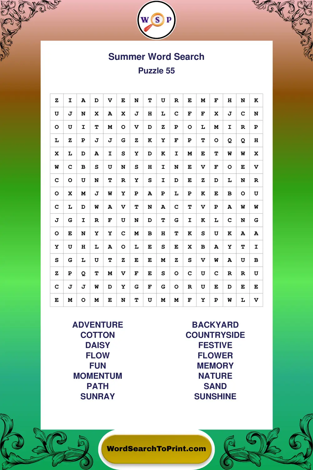 Summer Word Search Puzzle 55