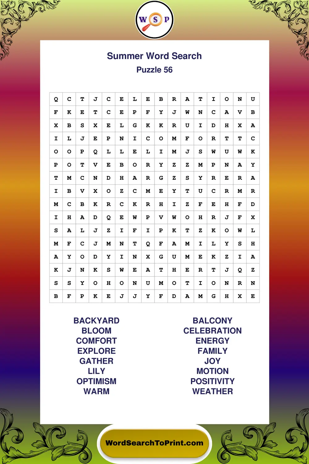 Summer Word Search Puzzle 56