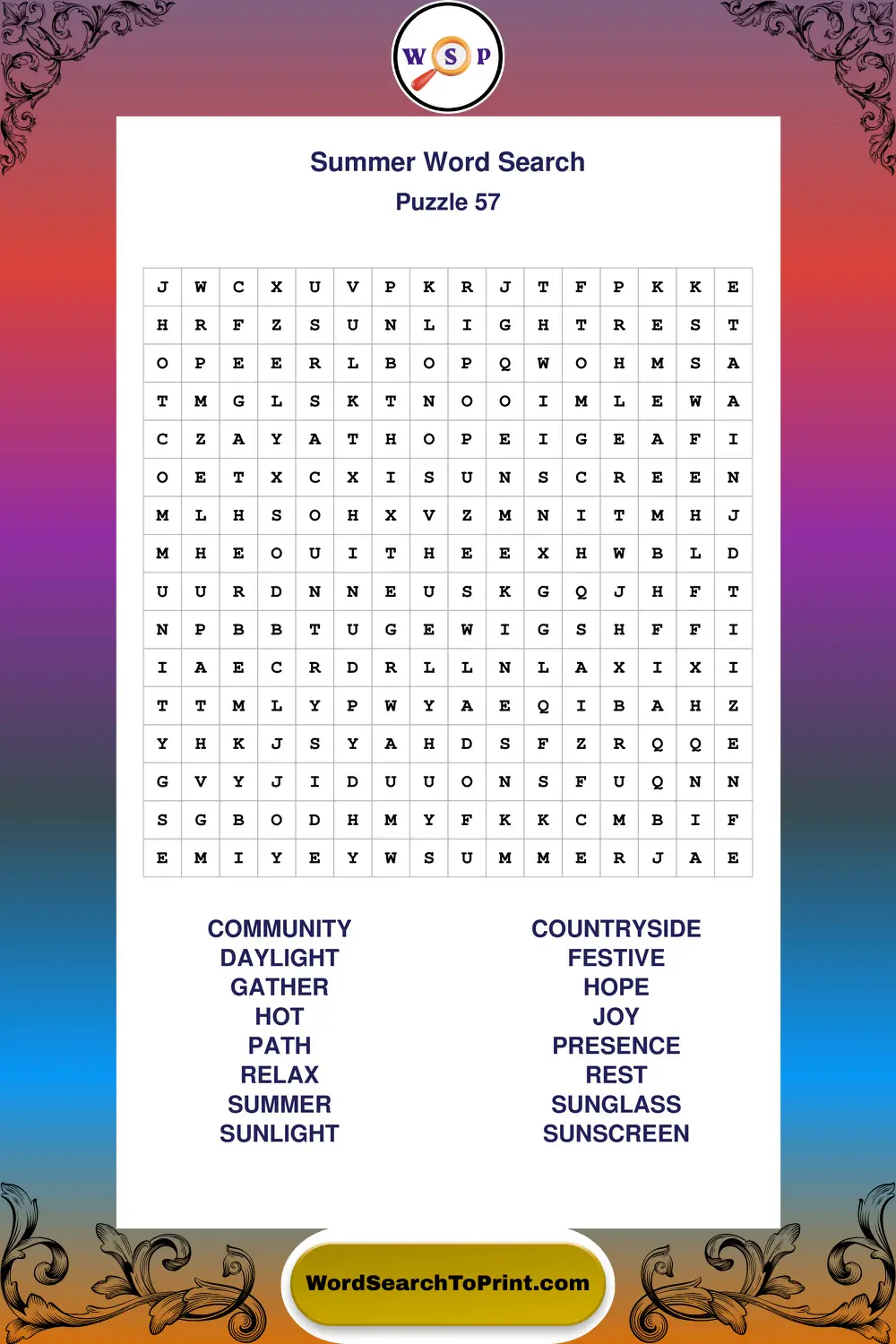 Summer Word Search Puzzle 57