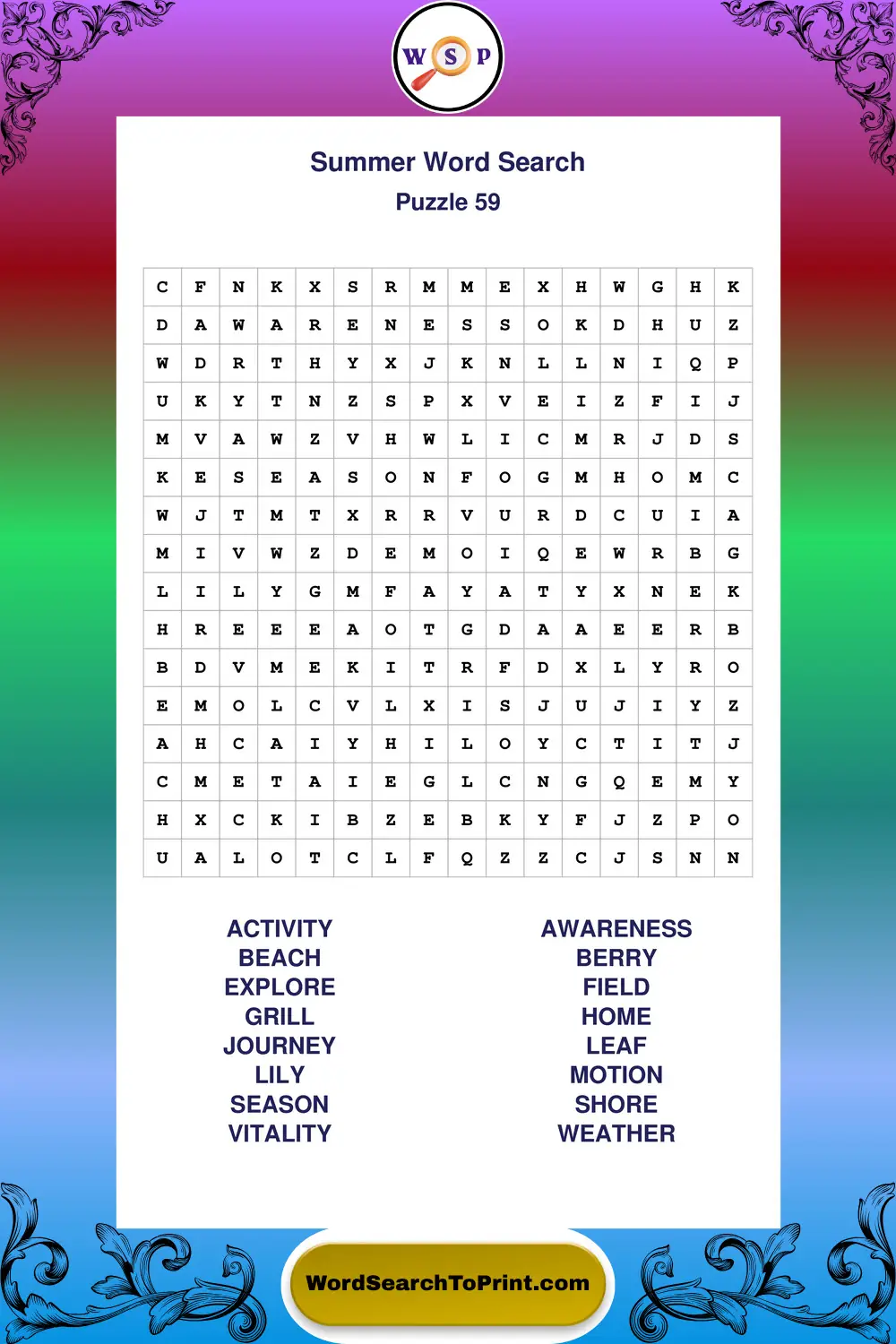 Summer Word Search Puzzle 59
