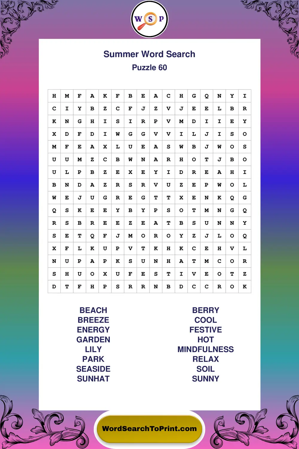 Summer Word Search Puzzle 60