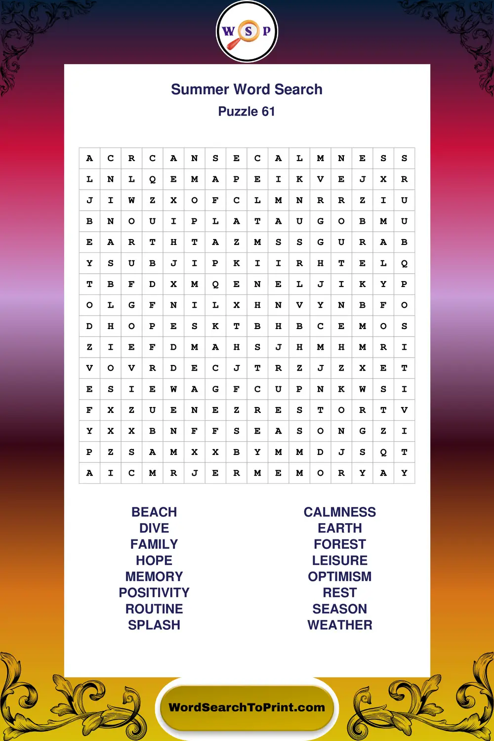 Summer Word Search Puzzle 61