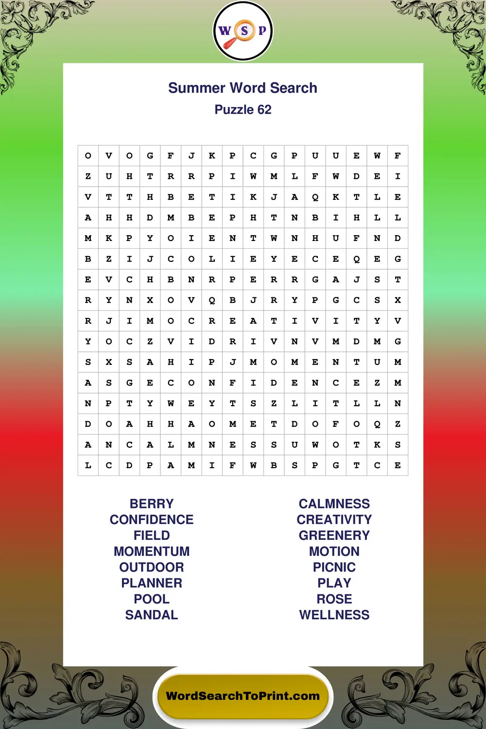 Summer Word Search Puzzle 62
