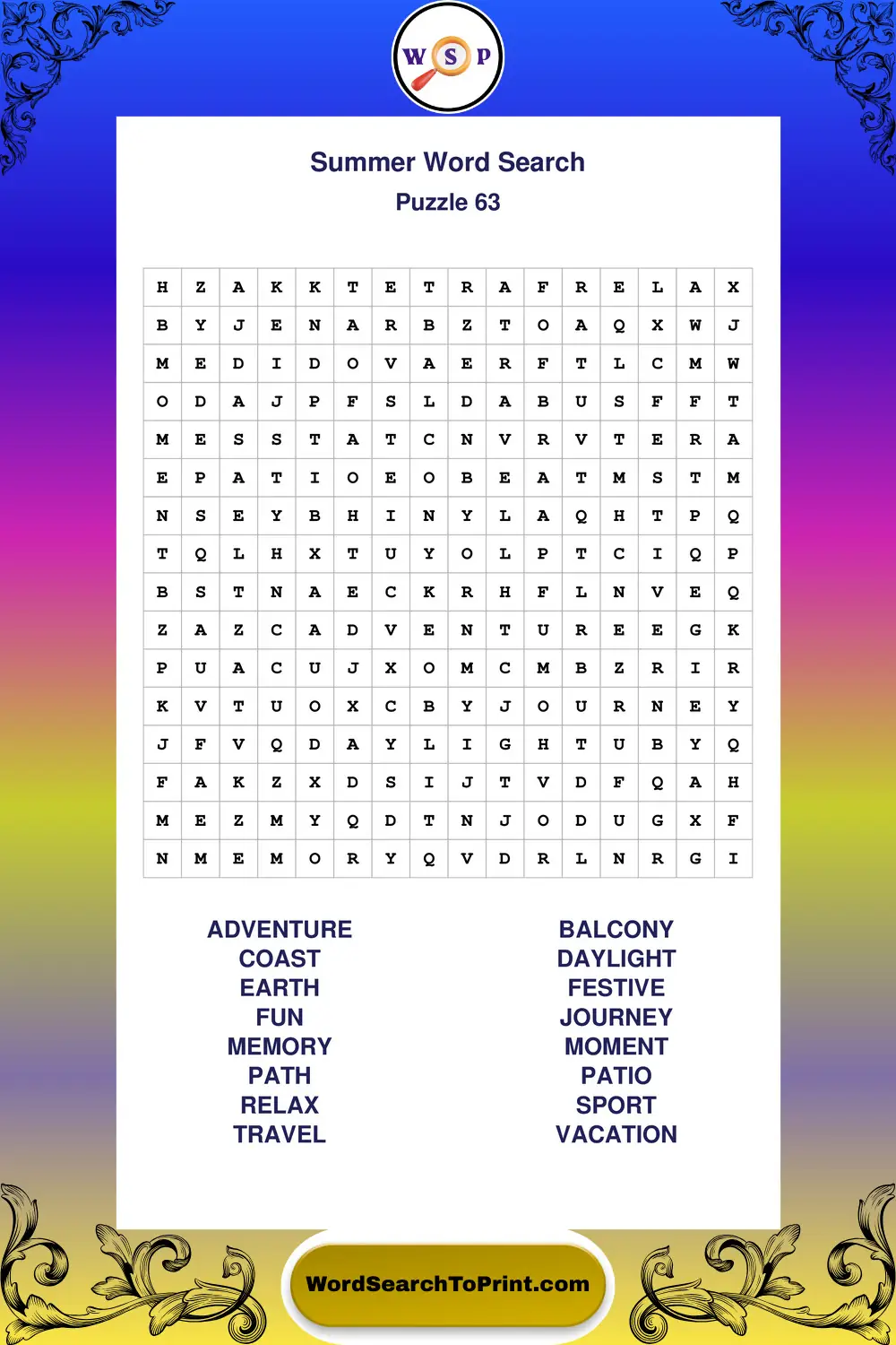 Summer Word Search Puzzle 63