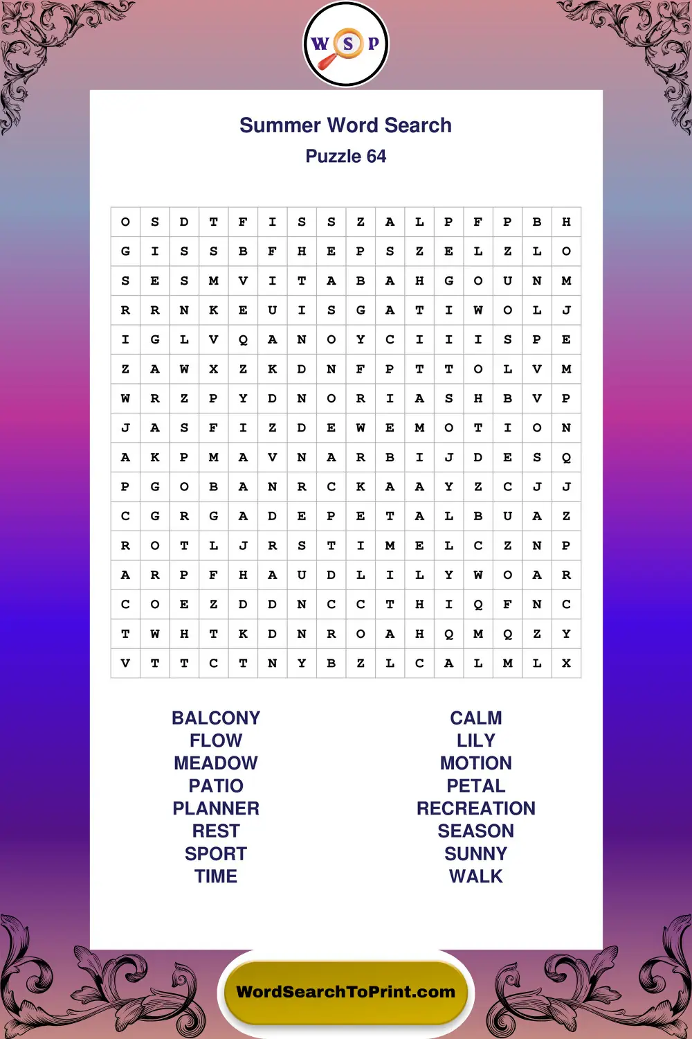 Summer Word Search Puzzle 64