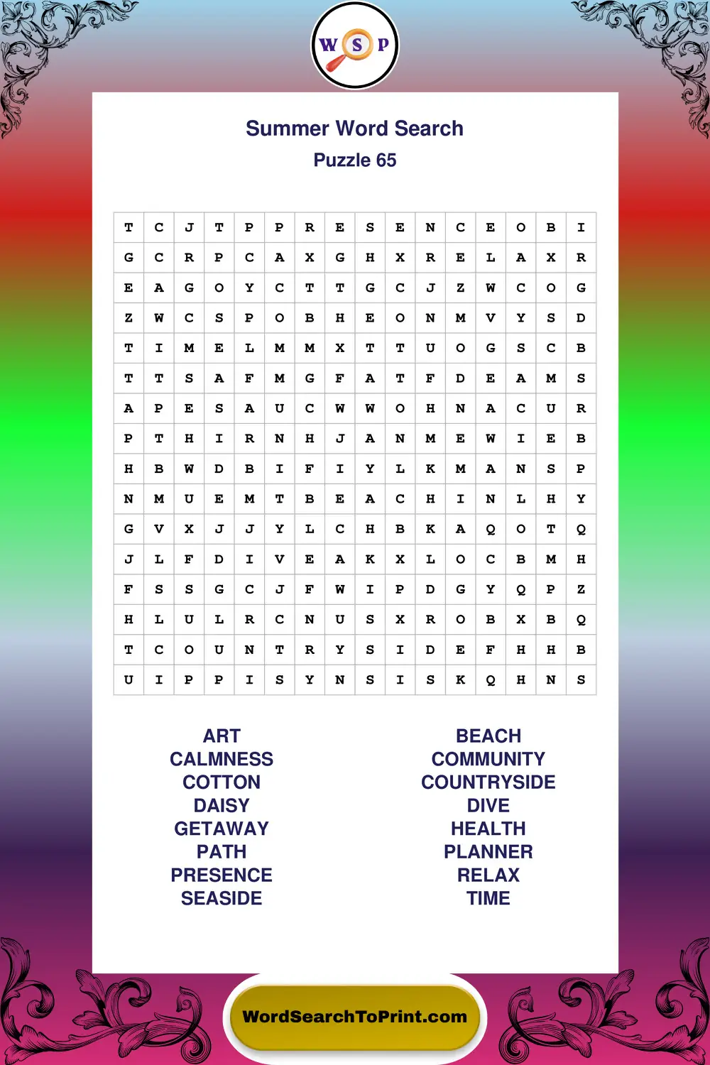 Summer Word Search Puzzle 65