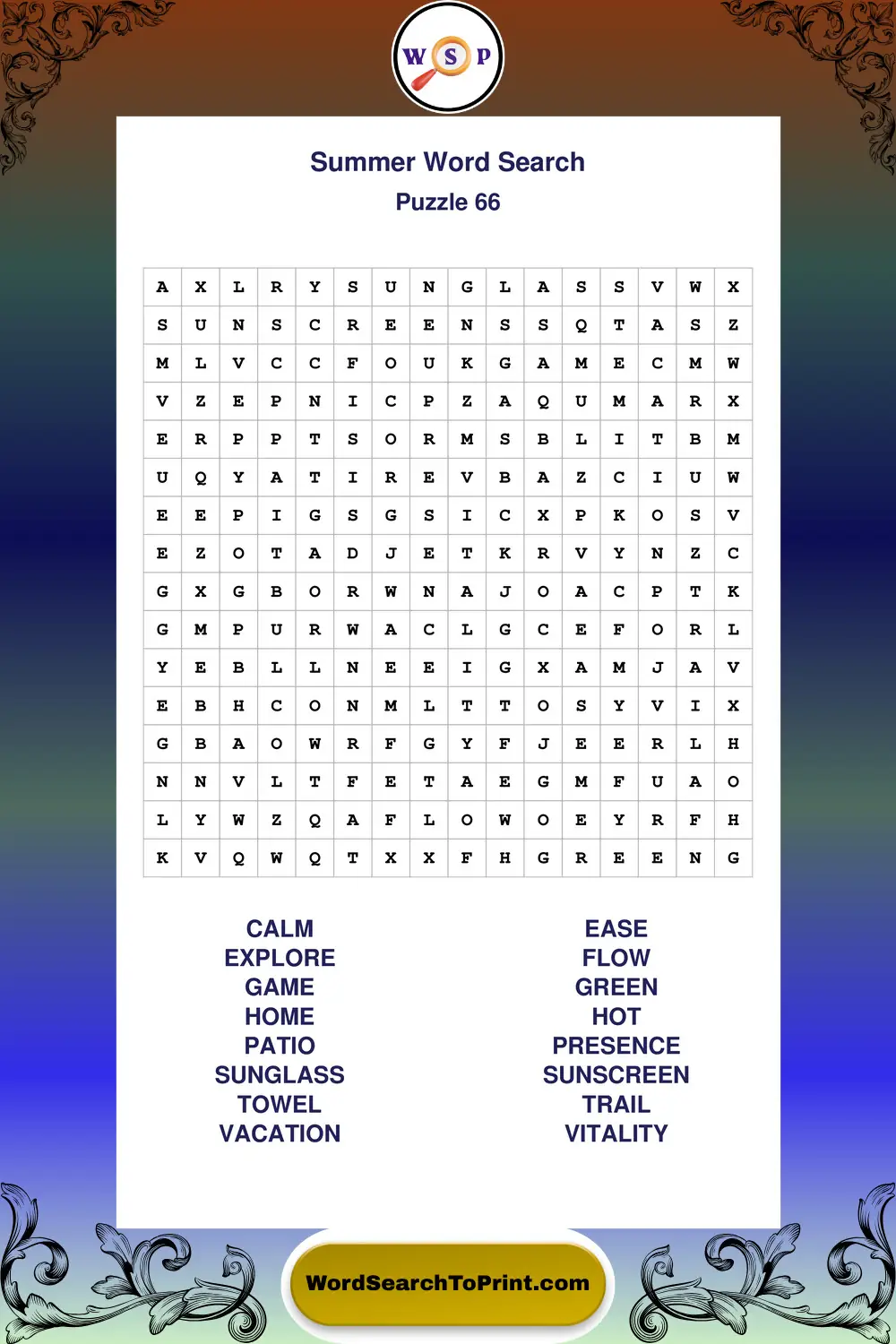 Summer Word Search Puzzle 66