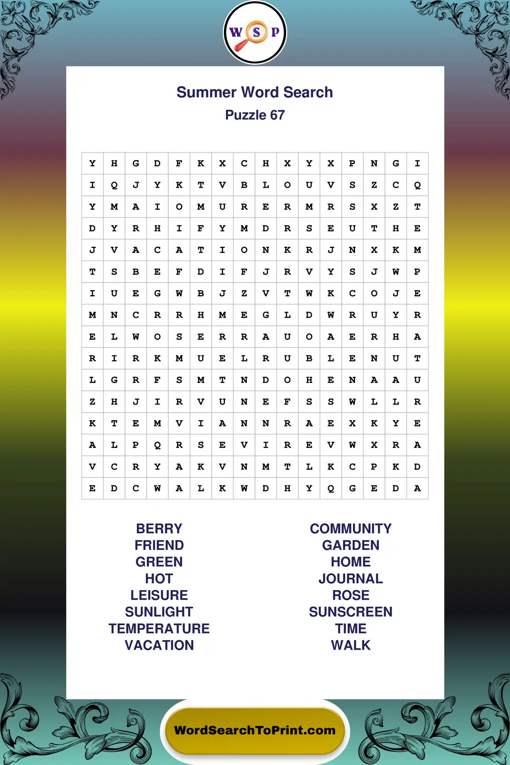 Summer Word Search Puzzle 67