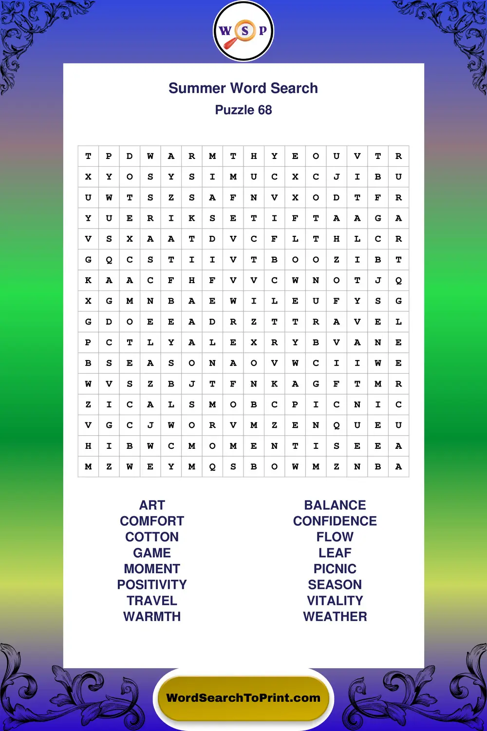 Summer Word Search Puzzle 68